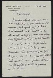 Lettre de Louis Dassance à Pierre de Souhy